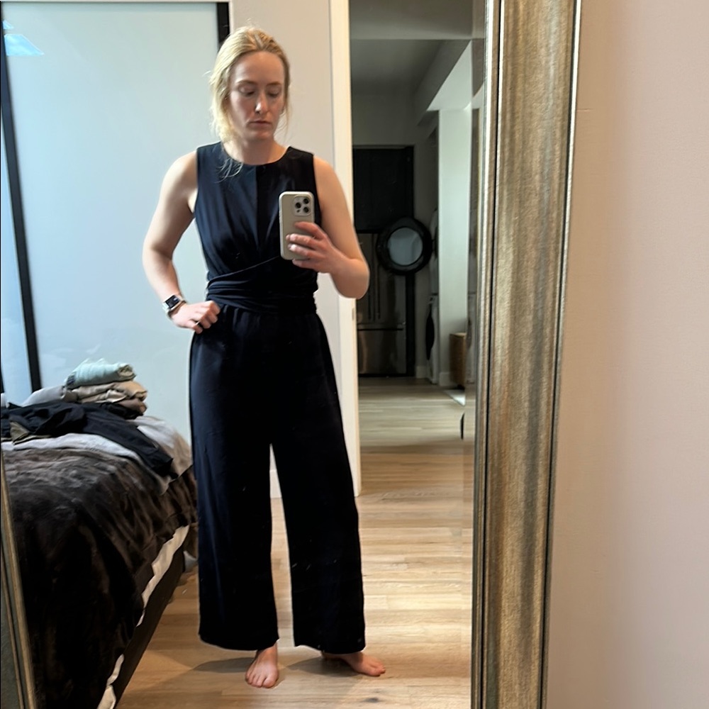 Ann Taylor Navy Blue Wide-Leg Jumpsuit